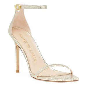 $550 Stuart Weitzman Nudistcurve Ankle Strap Sandal PLATINO SNAKE 10 (TC14)